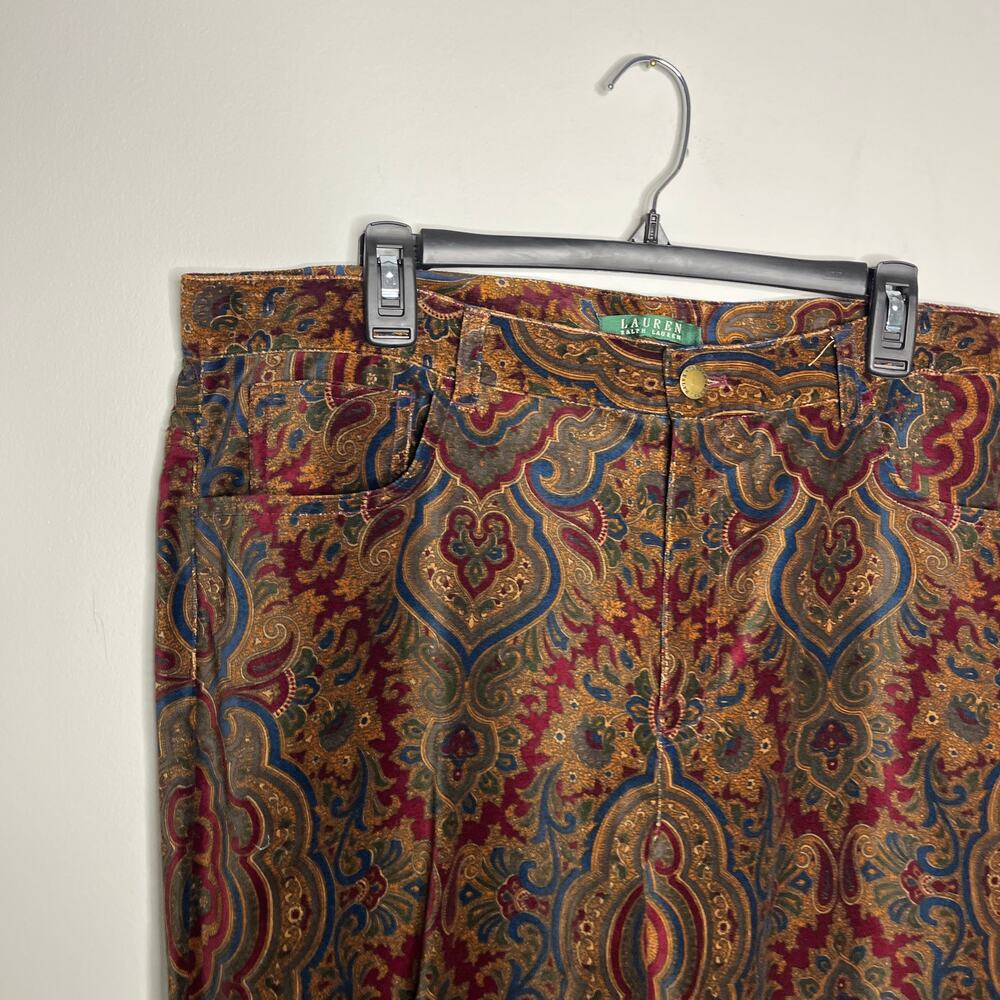 Lauren Ralph Lauren Pants Womens 16 Plus Brown Paisley Print Hong Kong Trousers - Picture 3 of 7